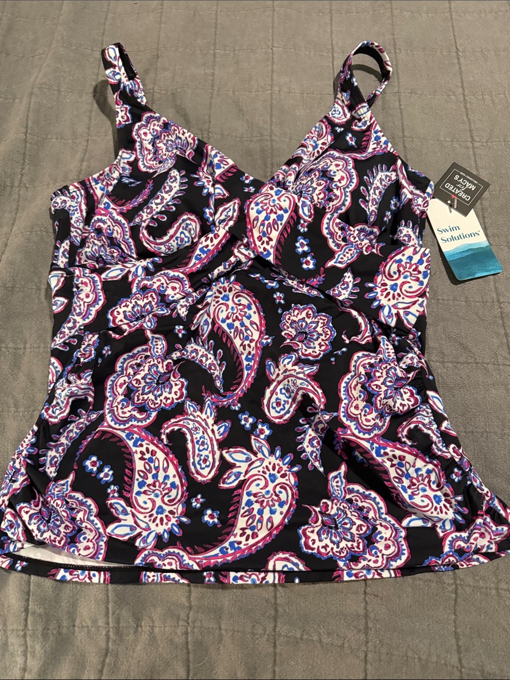 Swim Solutions Purple Paisley Camisole Top with Pink & Blue Accents